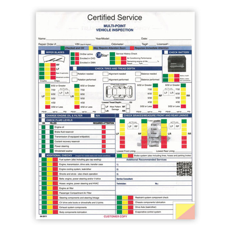 ASP Gm Multi-Point Inspection Form, 8 1/2" X 11" - 3 Part, 250 Per Pack Pk 7292